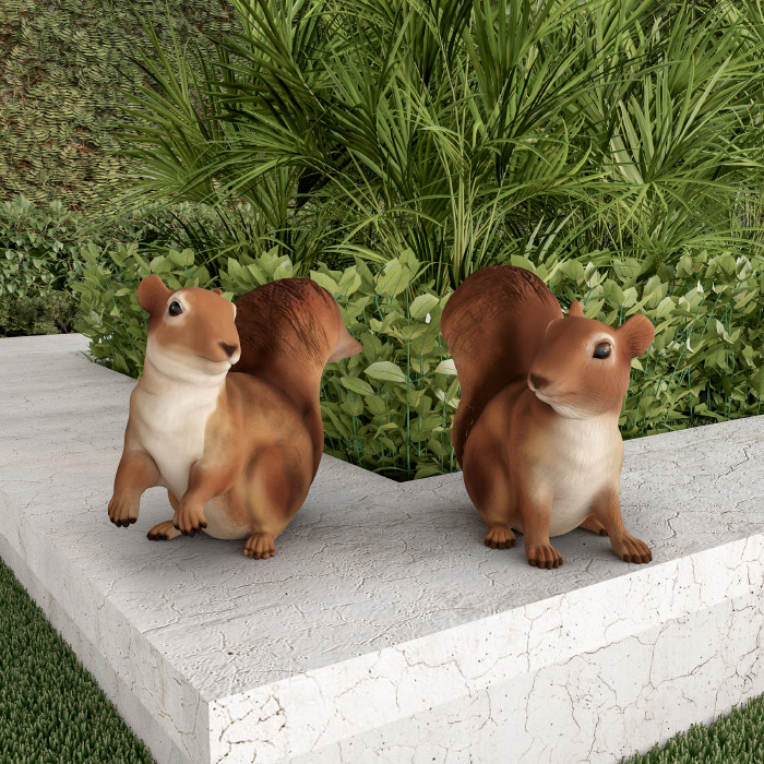 50-lg1098 Squirrel Statues-resin Animal Figurines For Outdoor Lawn & Garden Decor - Set Of 2