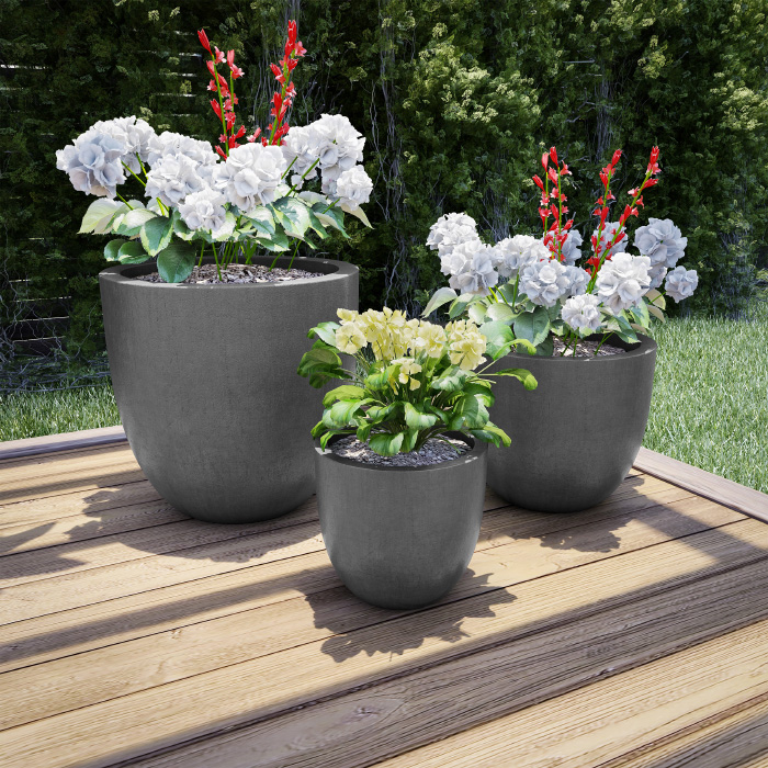 50-lg1188 Fiber Clay Modern Tapered Planters, Gray - Set Of 3