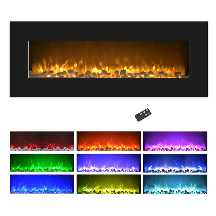 M029016 Electric Fireplace Wall Mounted, Color Changing Led Flame & Remote - 50 In. - Black