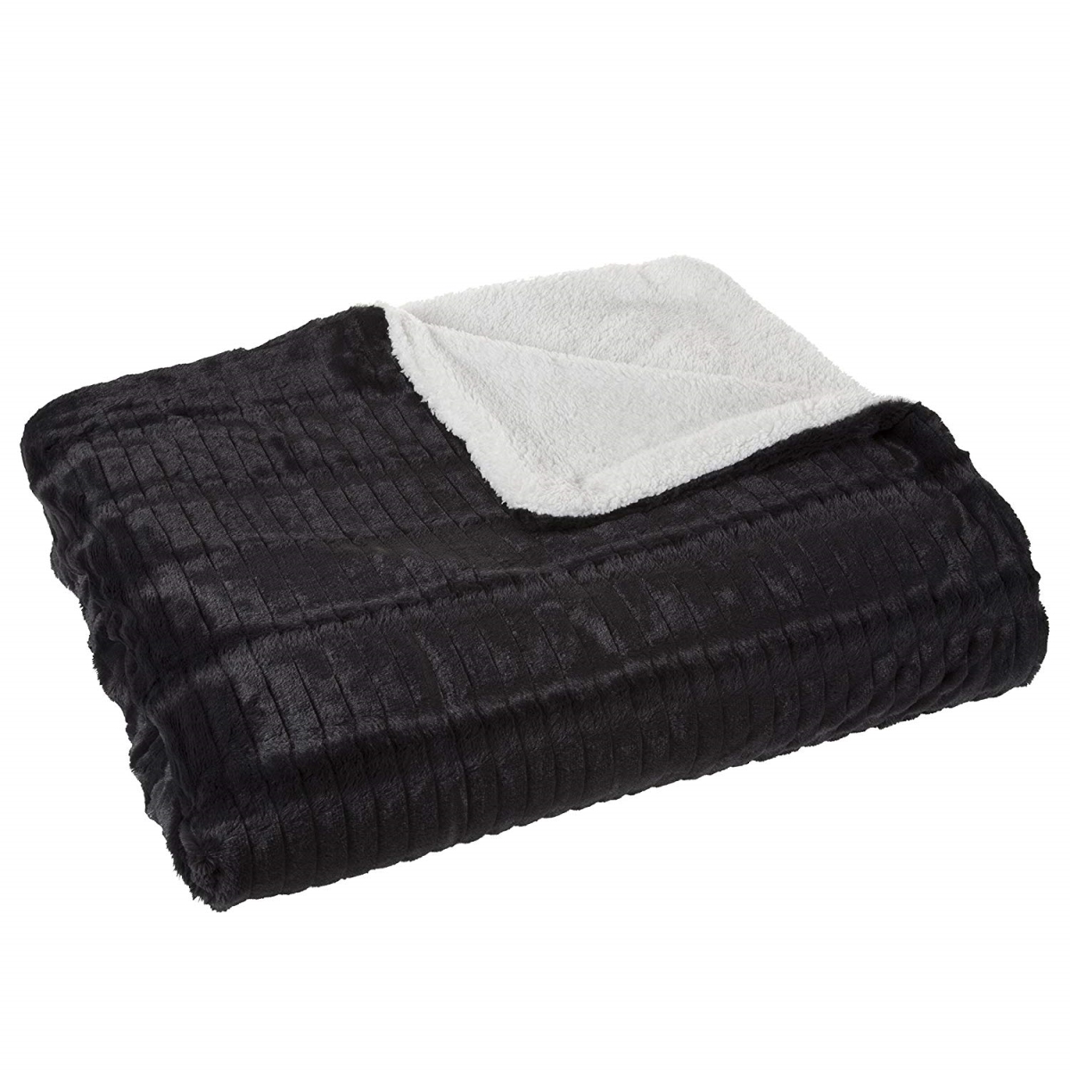 61a-01077 Fleece & Sherpa Blanket, Full & Queen Size - Black