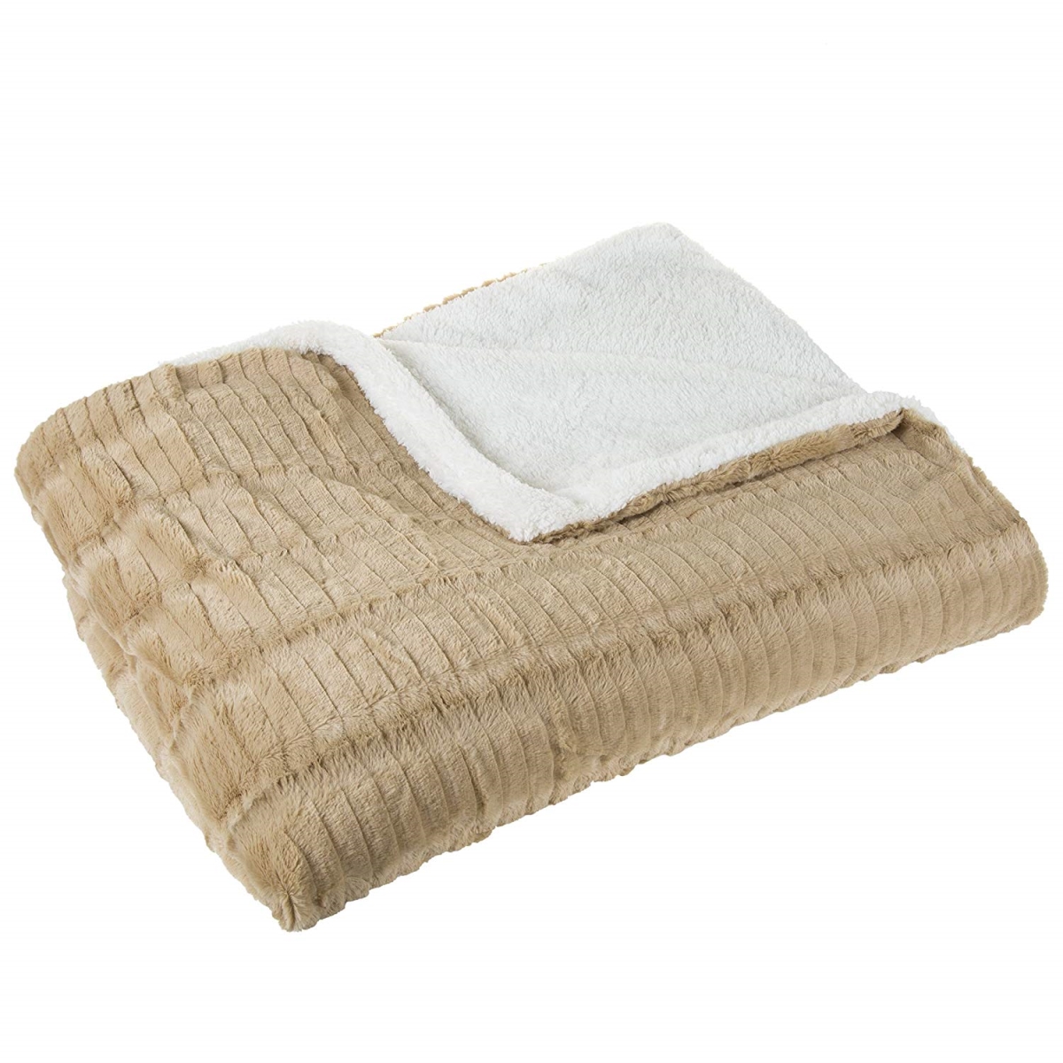 61a-01084 Fleece & Sherpa Blanket, Full & Queen Size - Taupe