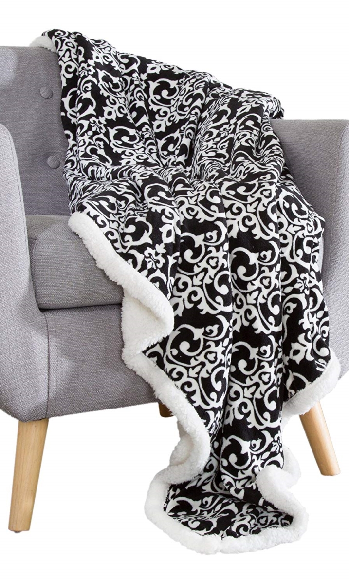 61a-01669 Fleece Sherpa Blanket Throw - Black & White