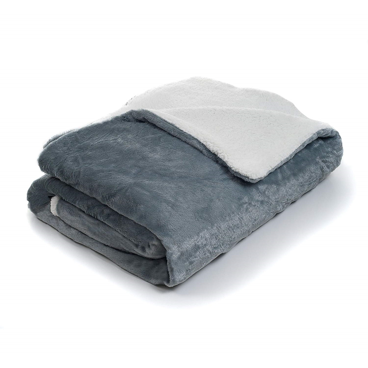 61a-06431 Fleece Blanket With Sherpa Backing, King Size - Grey