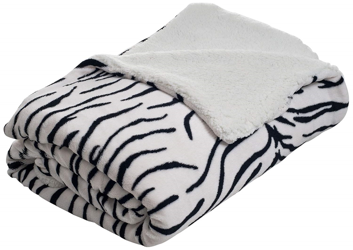 61a-06622 Fleece Blanket With Sherpa Backing, King Size - Zebra