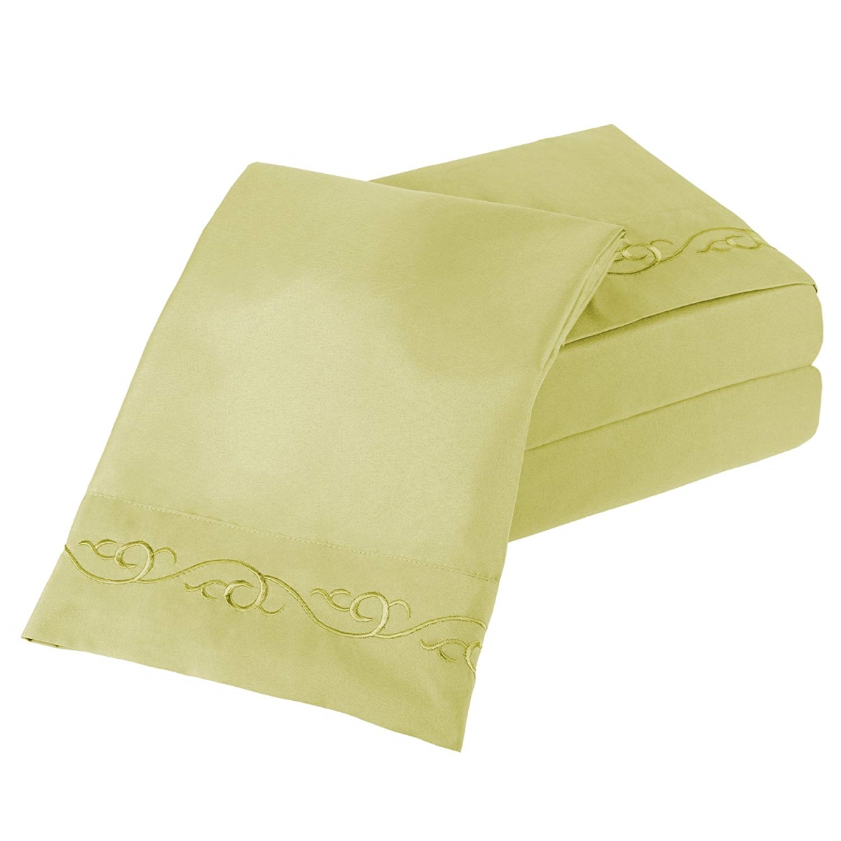 61a-17491 Embroidered Brushed Microfiber Sheets Set, Queen Size - Sage - 4 Piece