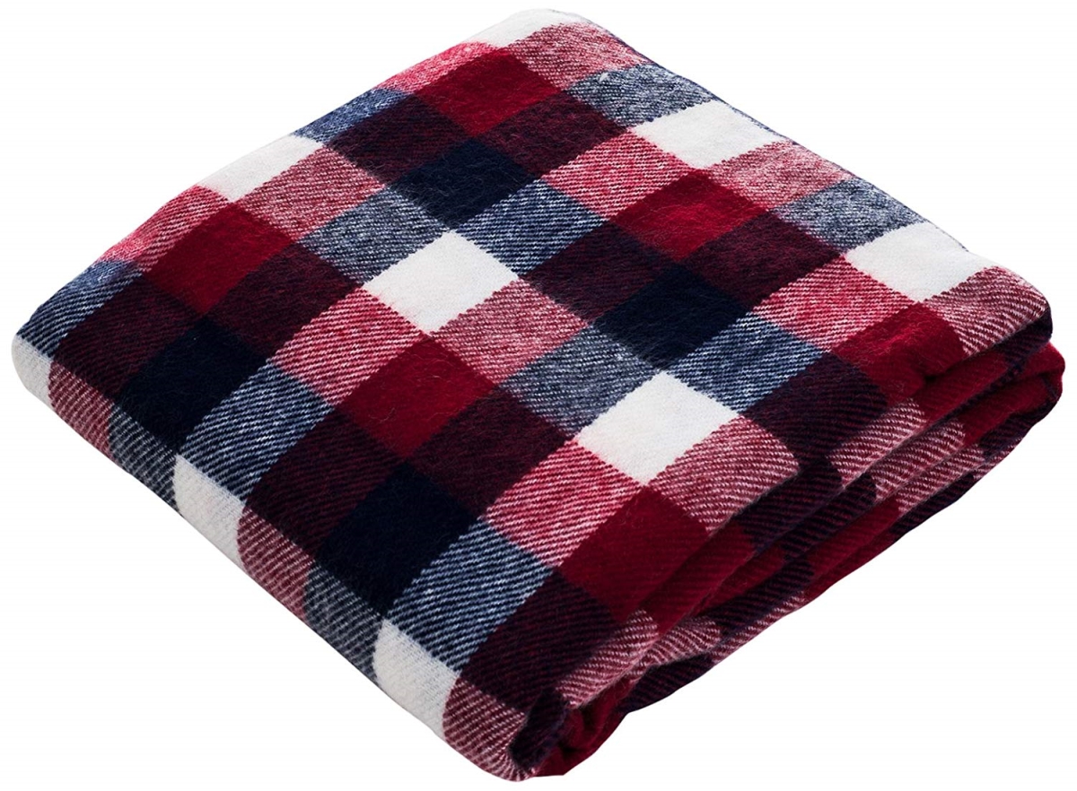61a-18595 Cashmere-like Throw Blanket, Red, Blue & White