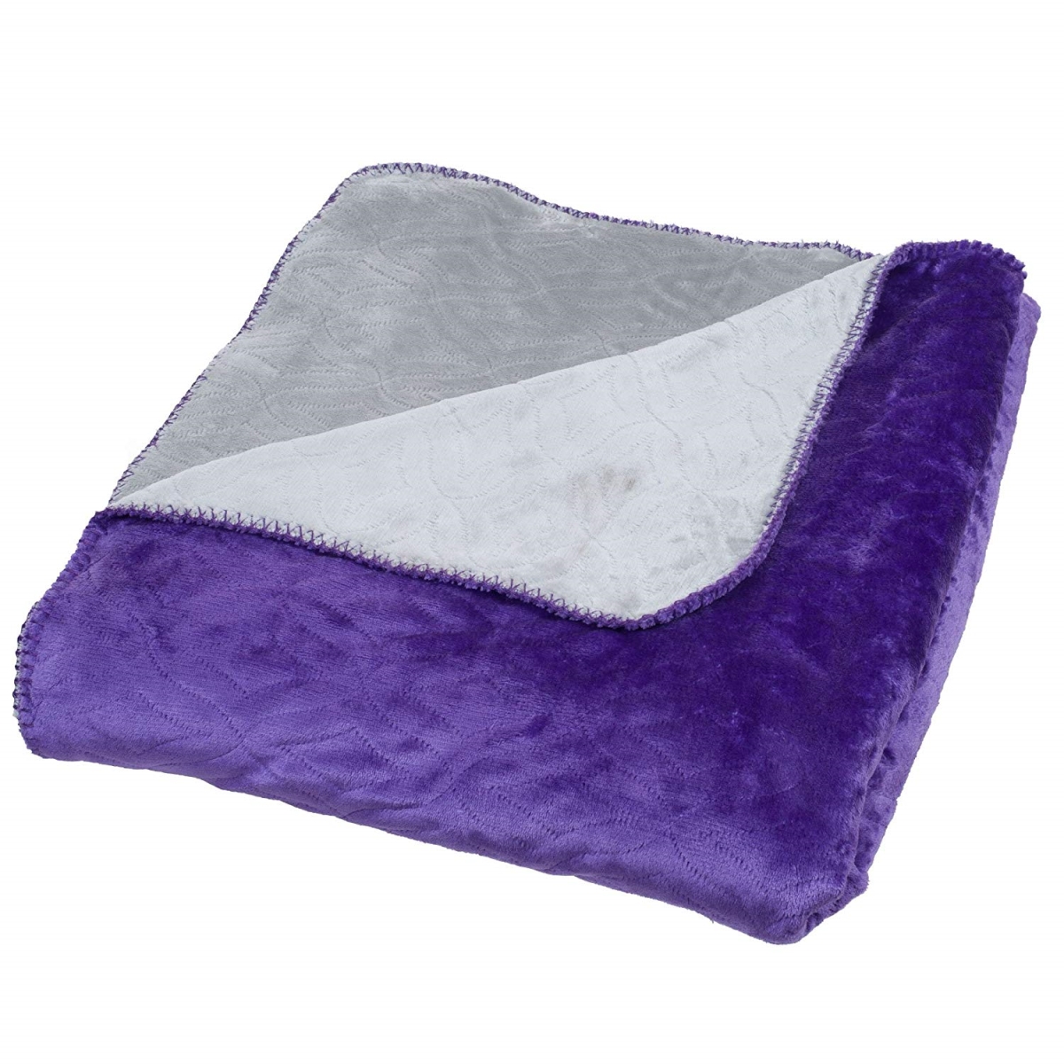 61a-24122 Super Warm Flannel-like Reversible Blanket, King Size - Purple & Grey