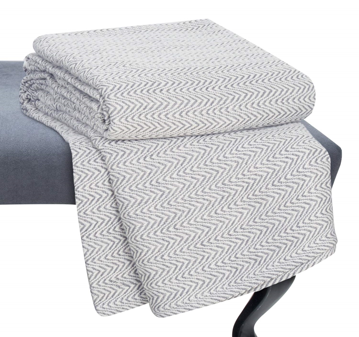 61a-26578 Chevron 100 Percent Egyptian Cotton Blanket - Twin Size - Charcoal
