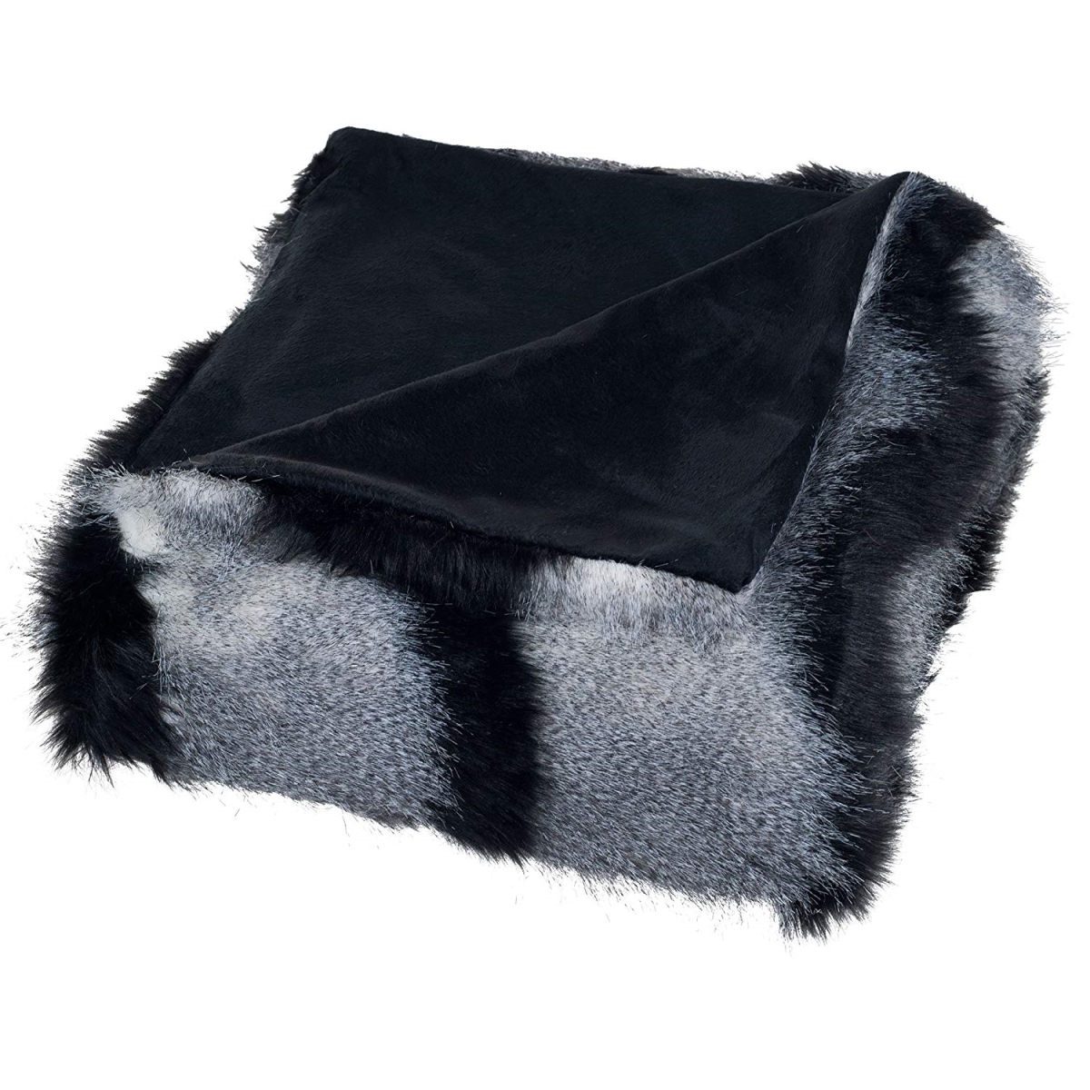61a-26621 Luxury Long Haired Striped Faux Fur Throw Blanket, Black