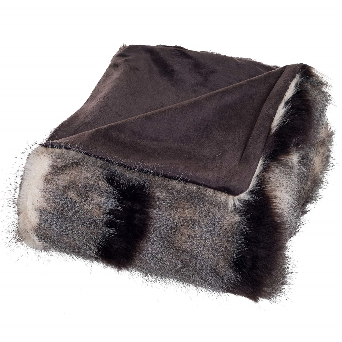 61a-26638 Luxury Long Haired Striped Faux Fur Throw Blanket, Brown