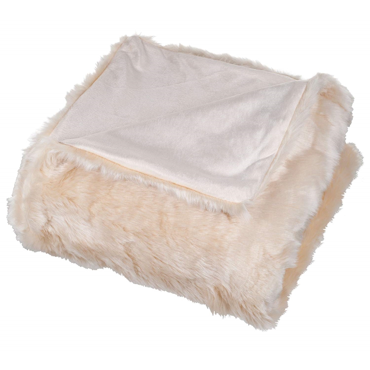 61a-26645 Luxury Long Haired Faux Fur Throw Blanket, Beige
