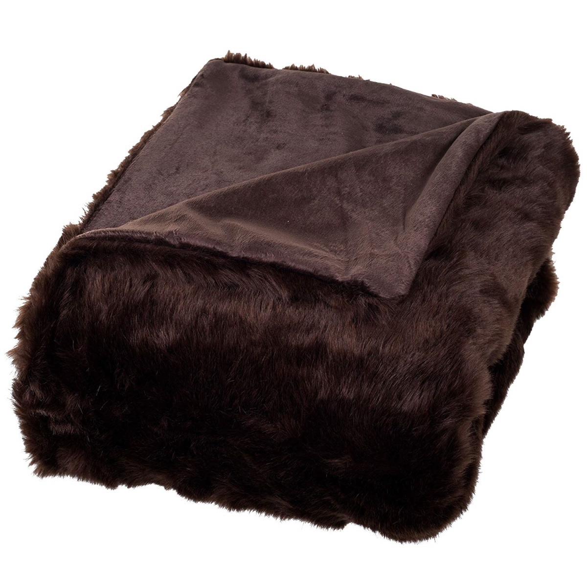 61a-26652 Luxury Long Haired Faux Fur Throw Blanket, Brown