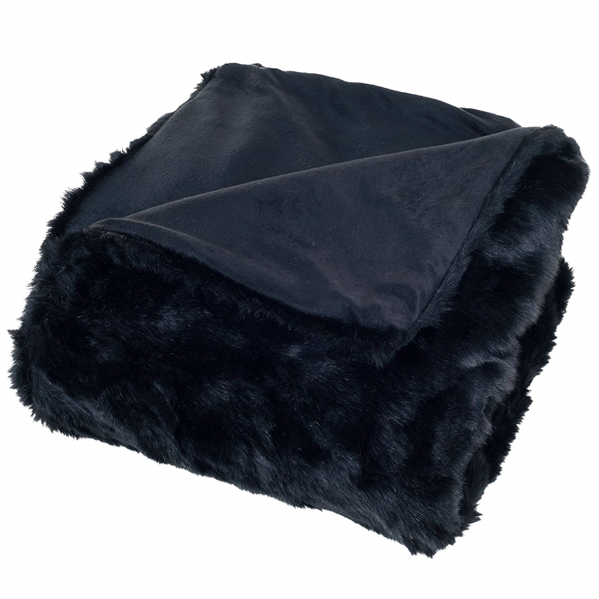 61a-26669 Luxury Long Haired Faux Fur Throw Blanket, Black