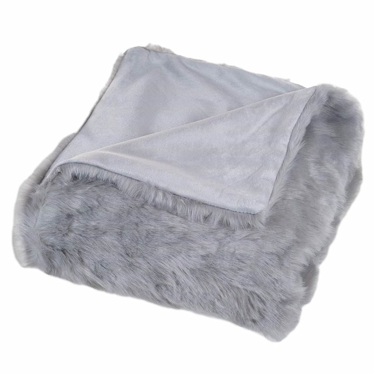 61a-26676 Luxury Long Haired Faux Fur Throw Blanket, Grey