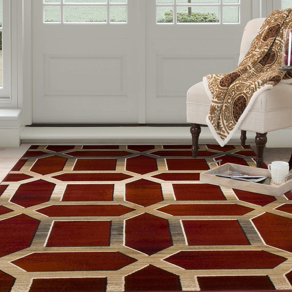 62a-26707 Opus Art Deco Area Rug, 3 Ft. 3 In. X 5 Ft. - Burgundy
