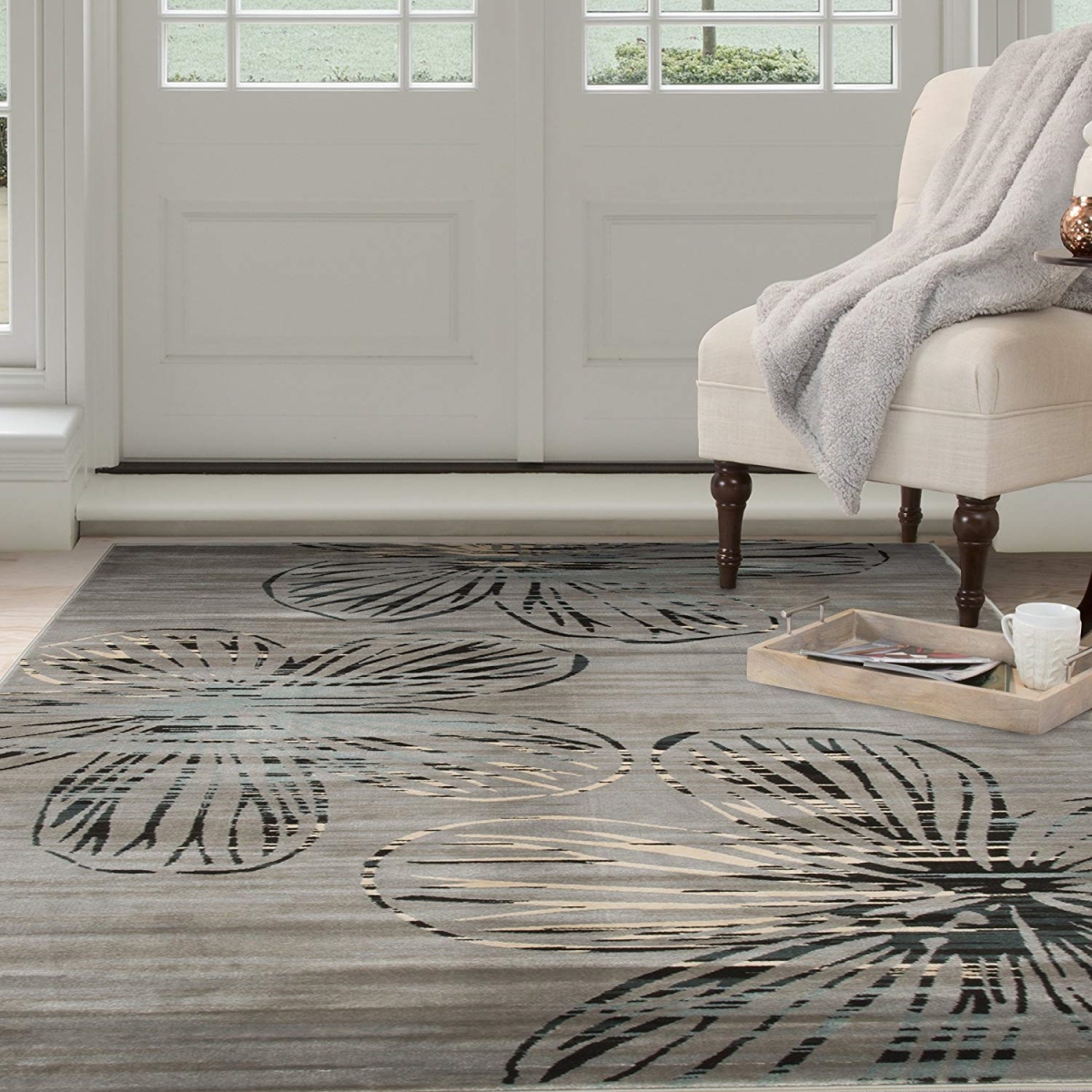 62a-26752 Opus Modern Floral Area Rug, 5 Ft. 3 In. X 7 Ft. 7 In. - Grey