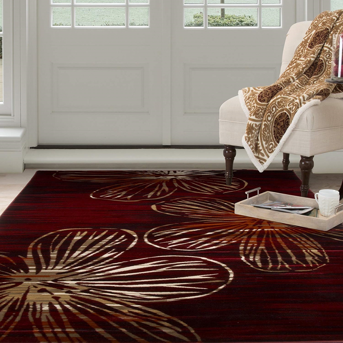 62a-26783 Opus Modern Floral Area Rug, 3 Ft. 3 In. X 5 Ft. - Burgundy