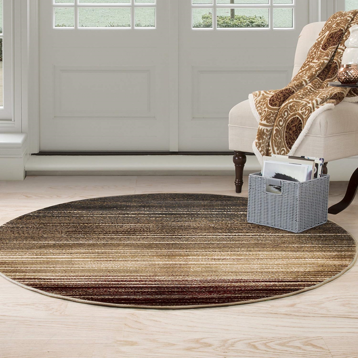 62a-27049 Opus Dark Abstract Stripes Area Round Rug, 5 Ft. - Cream