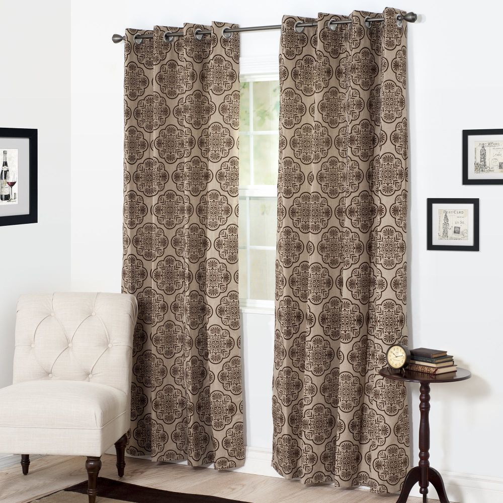 63a-12918 Dana Flocked Curtain Panel, Gold - 84 In.