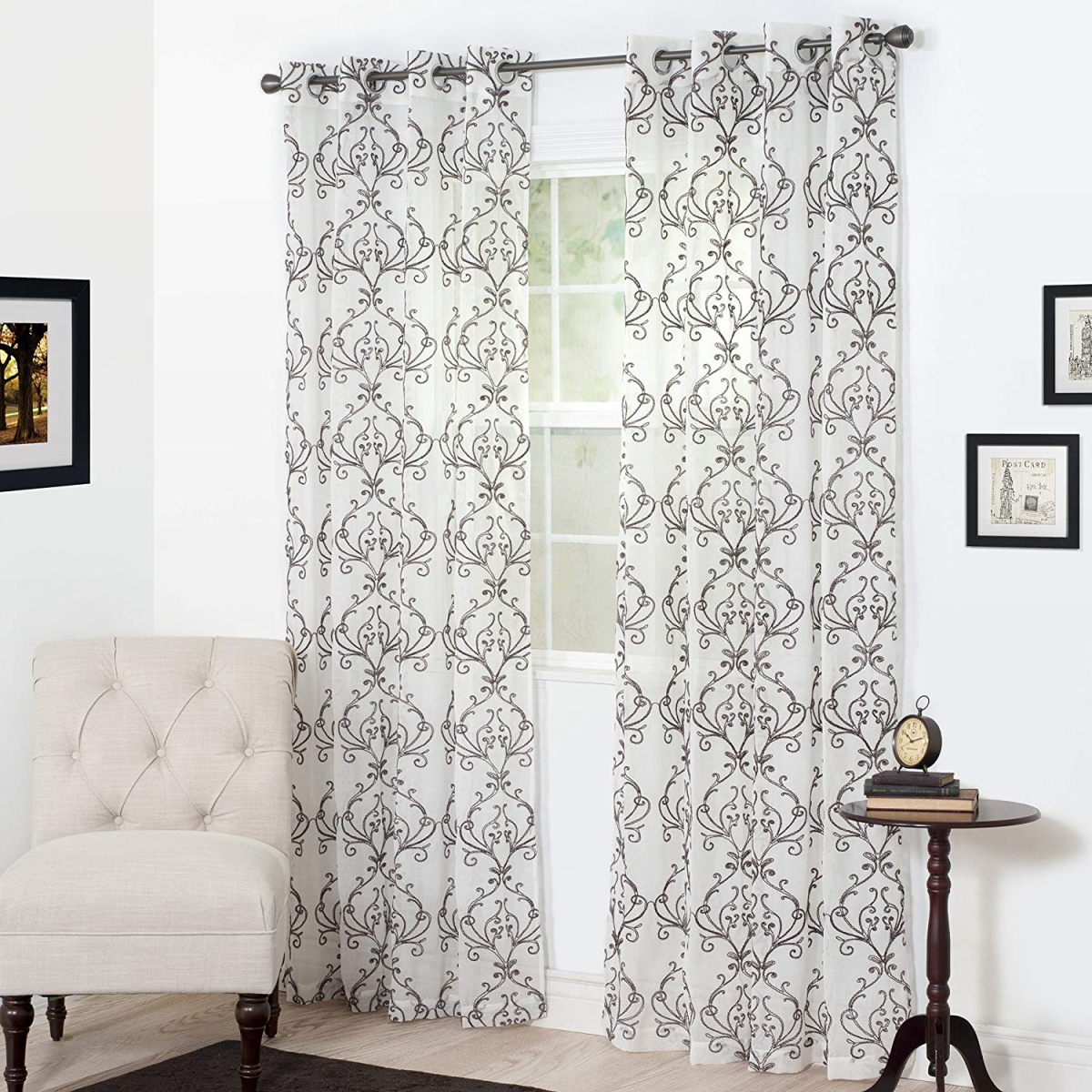 63a-13175 Valencia Embroidered Curtain, Chocolate - 95 In.