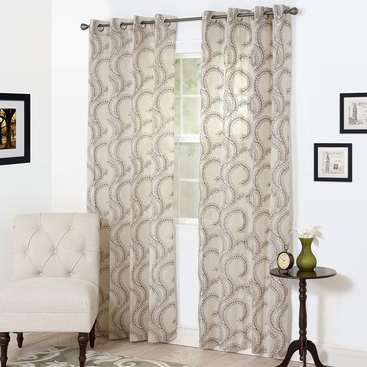 63a-13984 Andrea Embroidered Curtain Panel, Chocolate - 108 In.