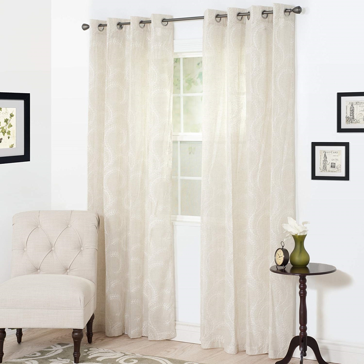 63a-14011 Andrea Embroidered Curtain Panel, White - 108 In.