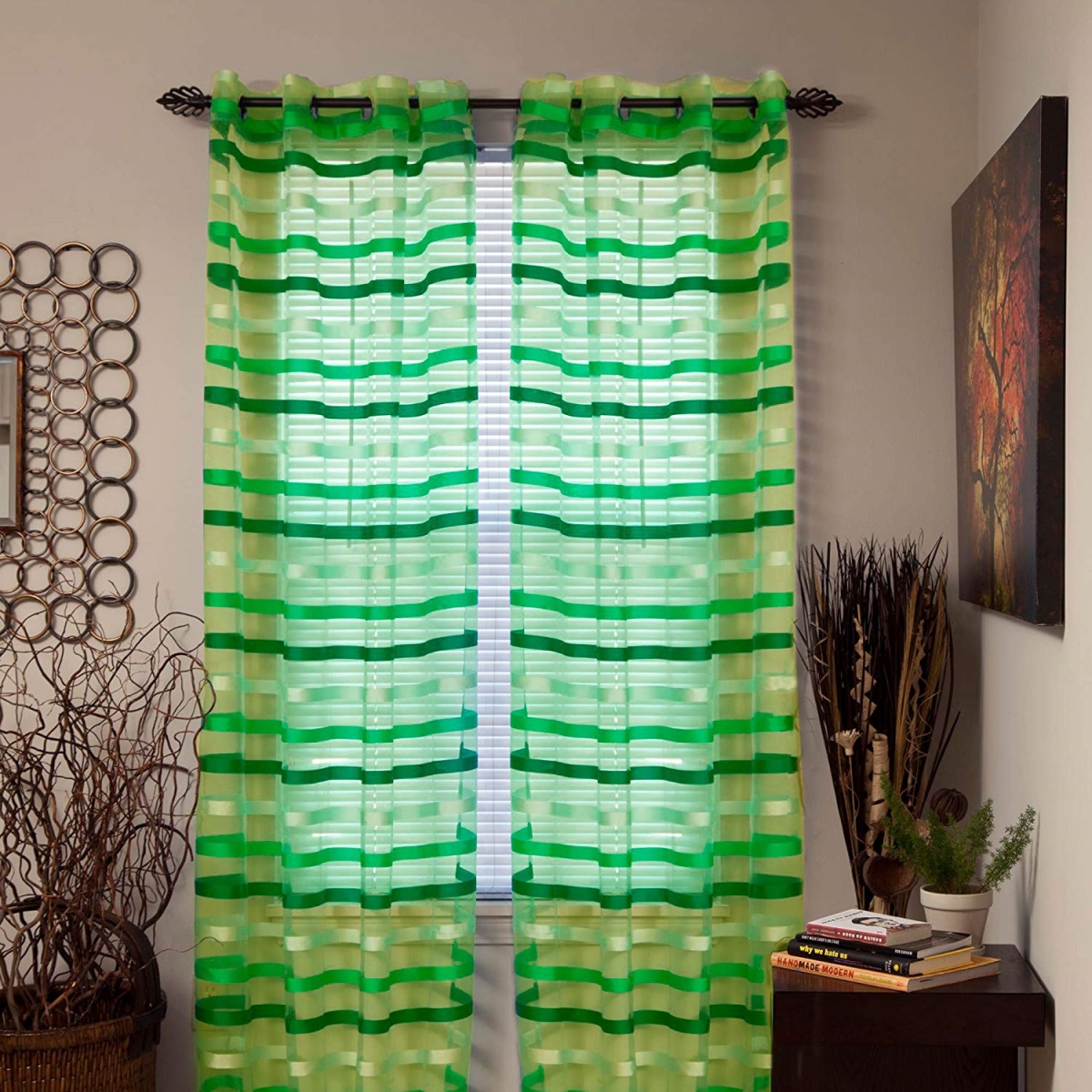 63a-42453 Sonya Grommet Single Curtain Panel, Green - 84 In.