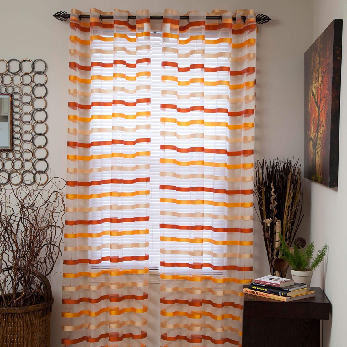 63a-42477 Sonya Grommet Single Curtain Panel, Orange - 84 In.