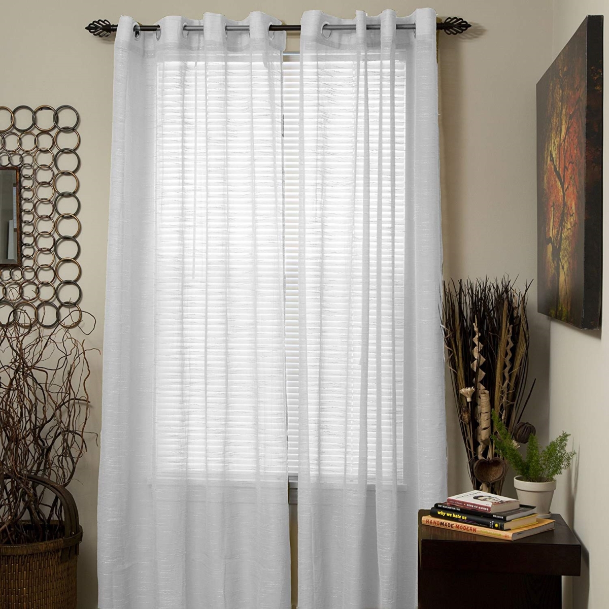 63a-42743 Mia Jacquard Grommet Single Curtain Panel, White - 84 In.