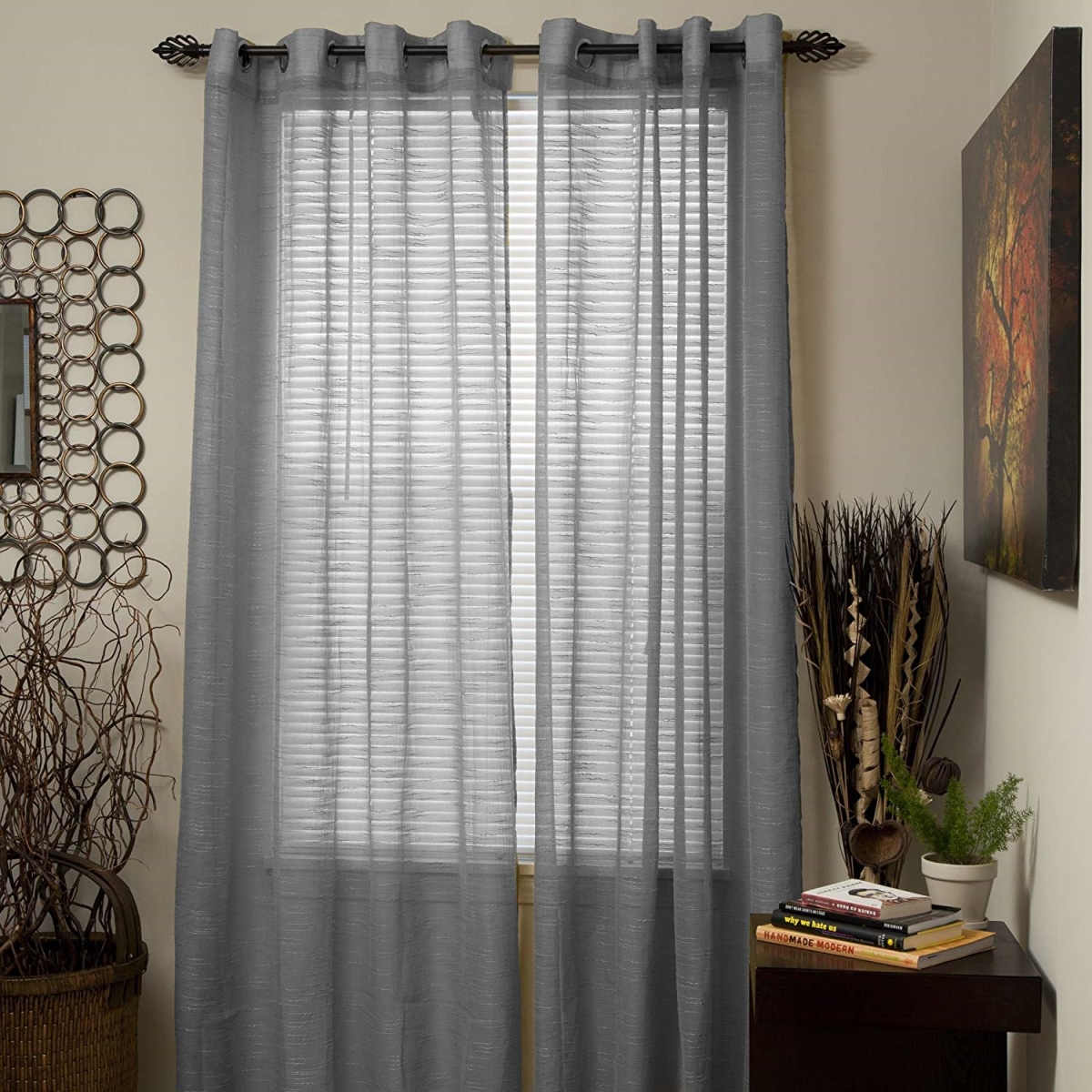 63a-43146 Mia Jacquard Grommet Single Curtain Panel, Grey - 95 In.
