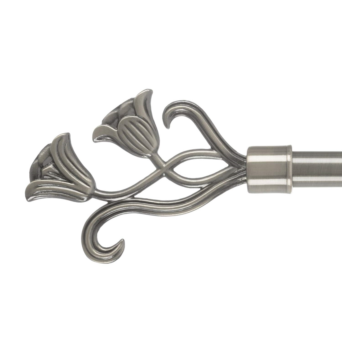 63a-46931 Curtain Rod With Mounting Hardware & Decorative Floral Finials, Pewter - 48-86 In.