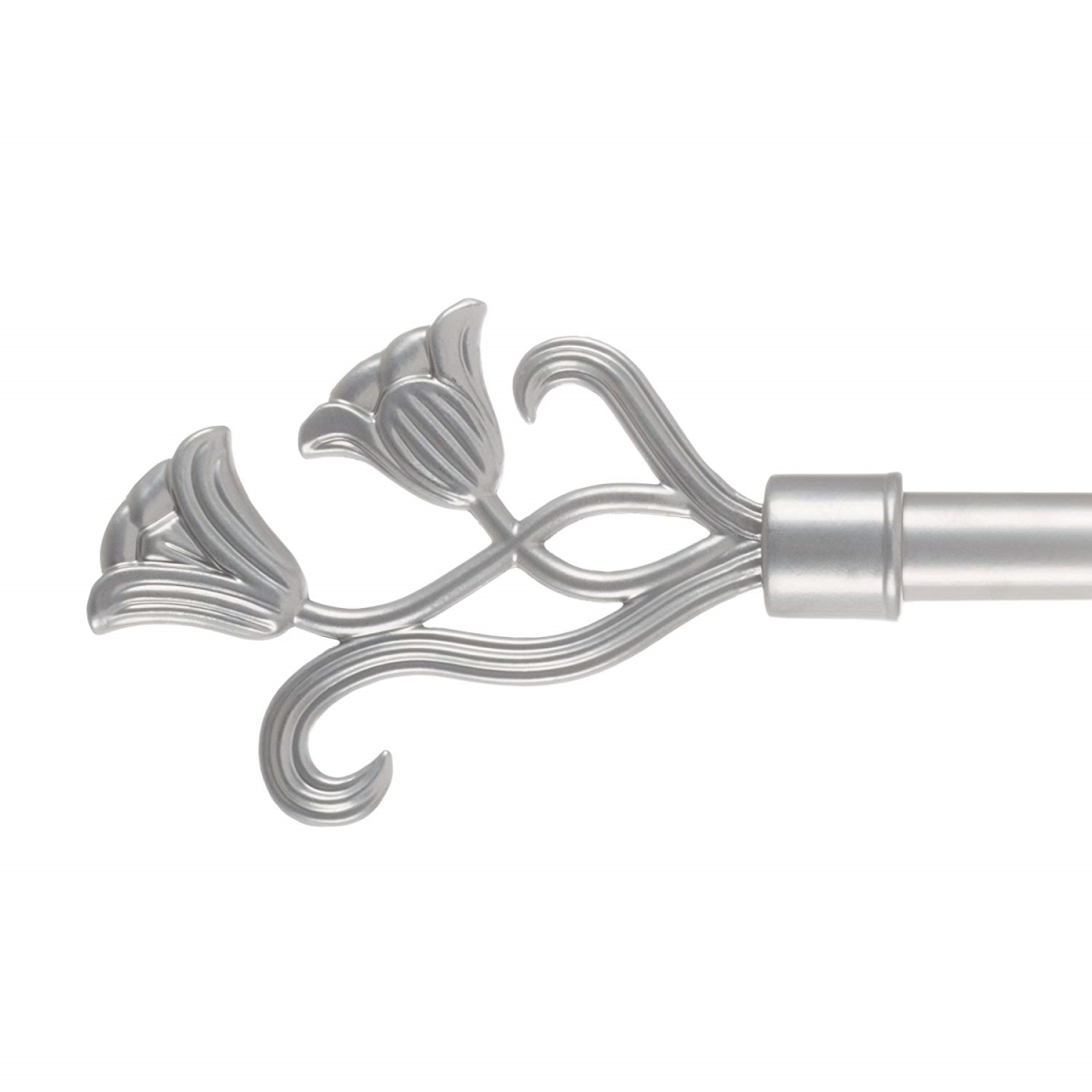 63a-46955 Lavish Home Curtain Rod With Mounting Hardware & Decorative Floral Finials, Silver - 66-144 In.
