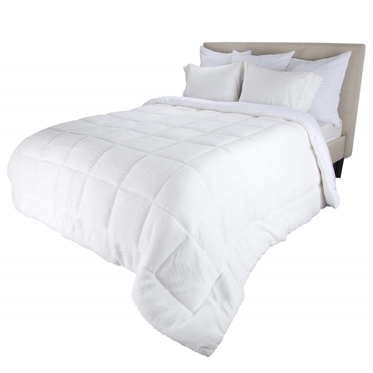 64a-03953 Reversible Oversized Down Alt Comforter With Sherpa, Twin Size