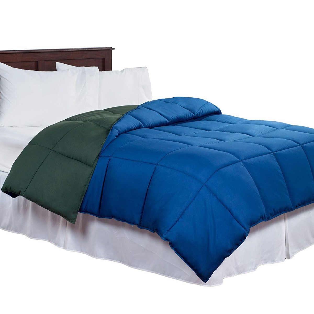 64a-23873 Reversible Down Alternative Comforter, Twin Size - Dark Green & Dark Blue