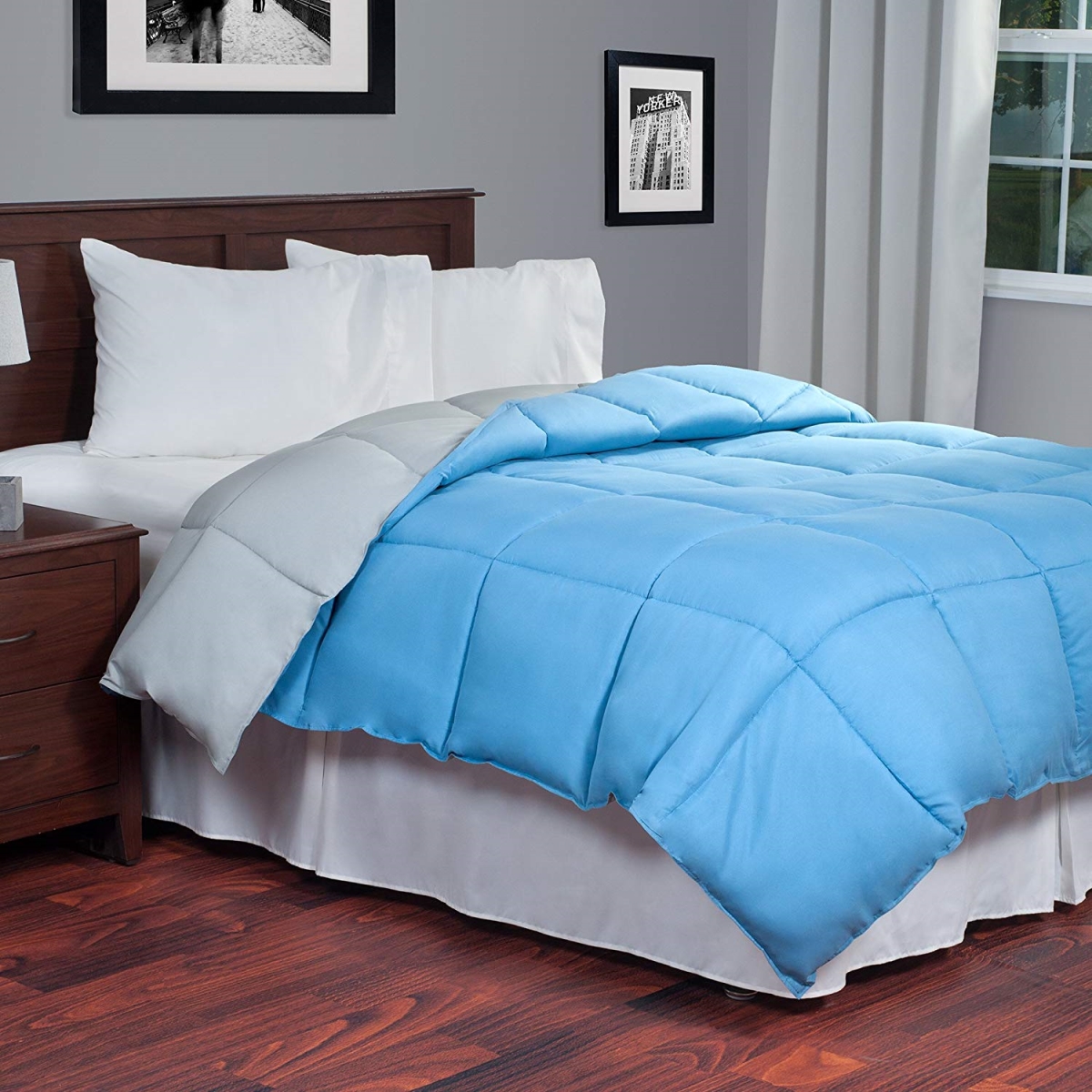 64a-23910 Reversible Down Alternative Comforter, King Size - Dark Green & Dark Blue