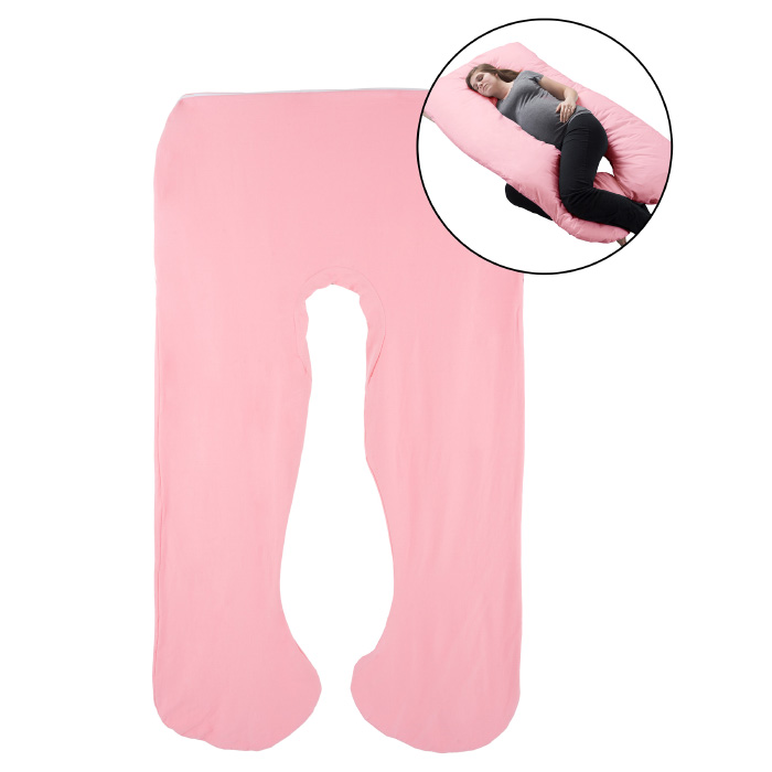 Lavish Home 64-pregn-cov-jerp U-shaped 100 Percent Cotton Jersey Replacement Pillowcase Full Body Pillow Cover - Pink