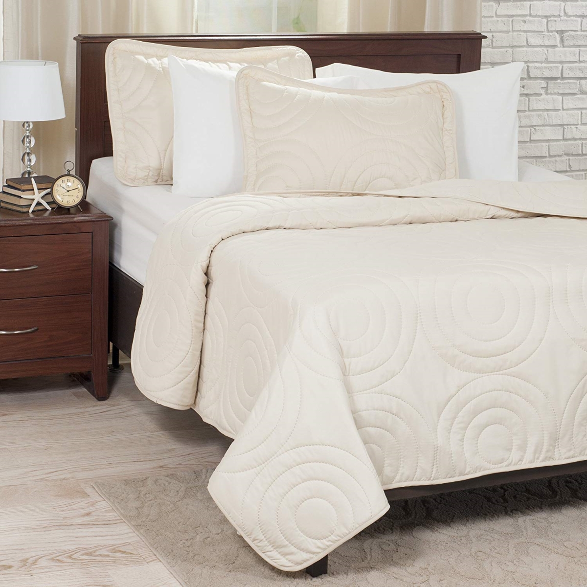 66a-01912 Solid Embossed 3 Piece Quilt Set - Full & Queen Size - Ivory