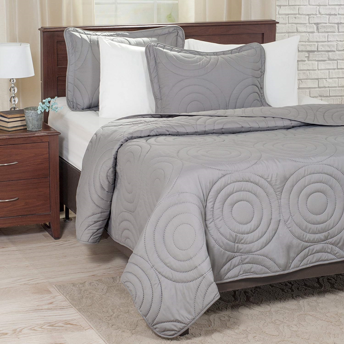 66a-01936 Solid Embossed 3 Piece Quilt Set - Full & Queen Size - Silver