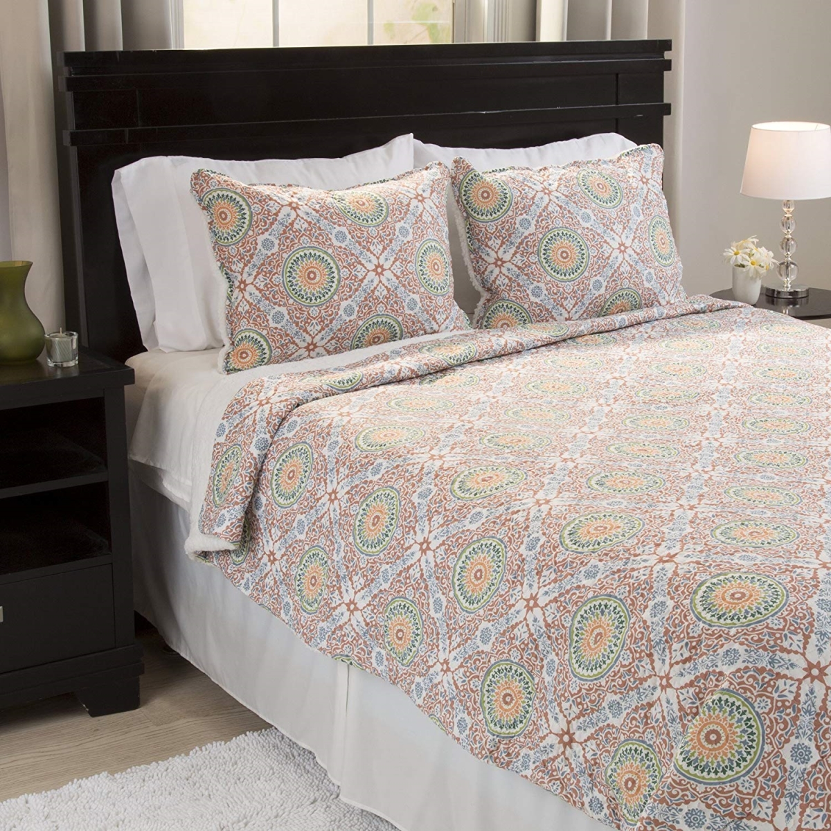 66a-03869 Emilia Reversible 3 Piece Quilt Set With Sherpa - Full & Queen Size