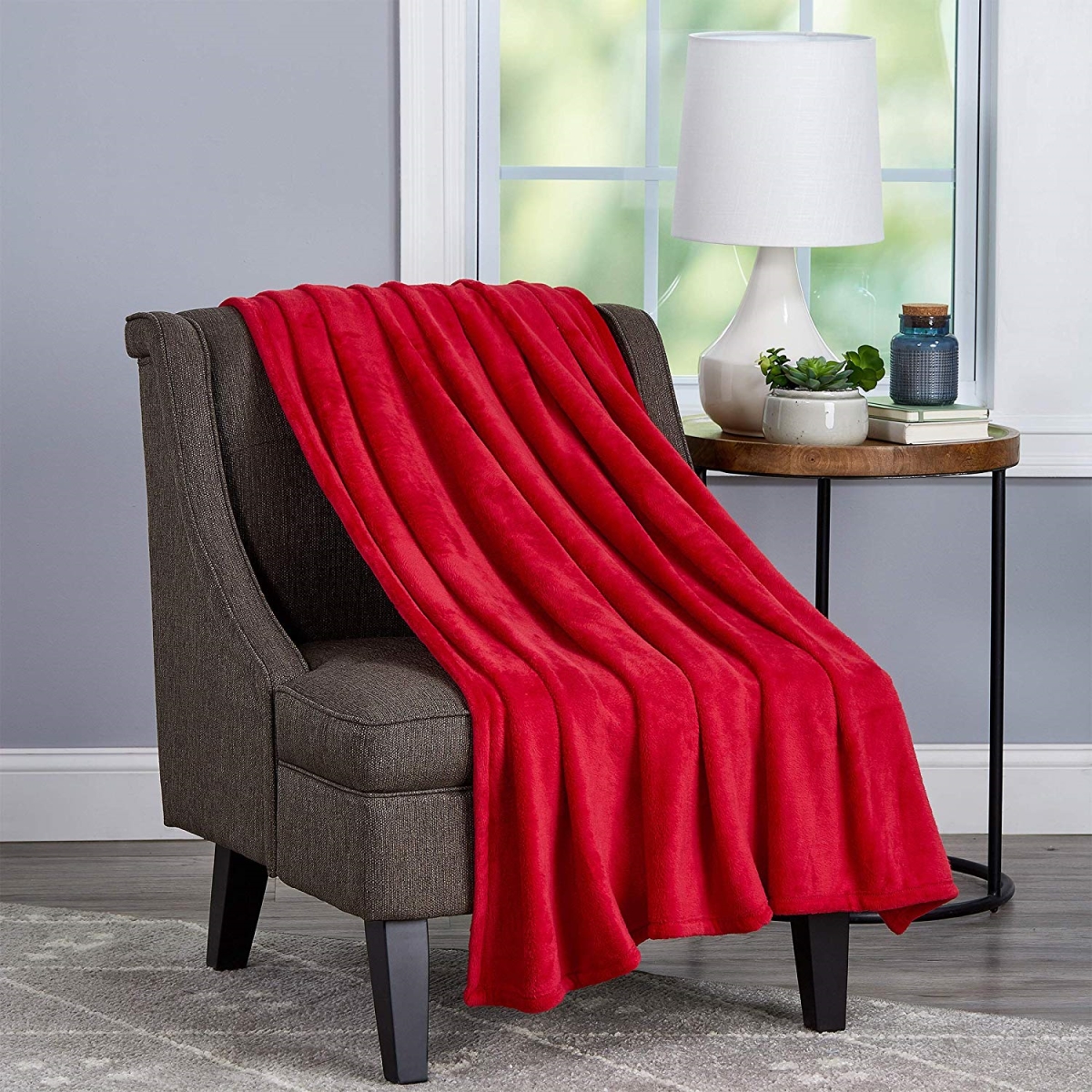 66a-29133 Oversized Microfiber Velvet Solid Polyester Throw Blanket - Vineyard Red