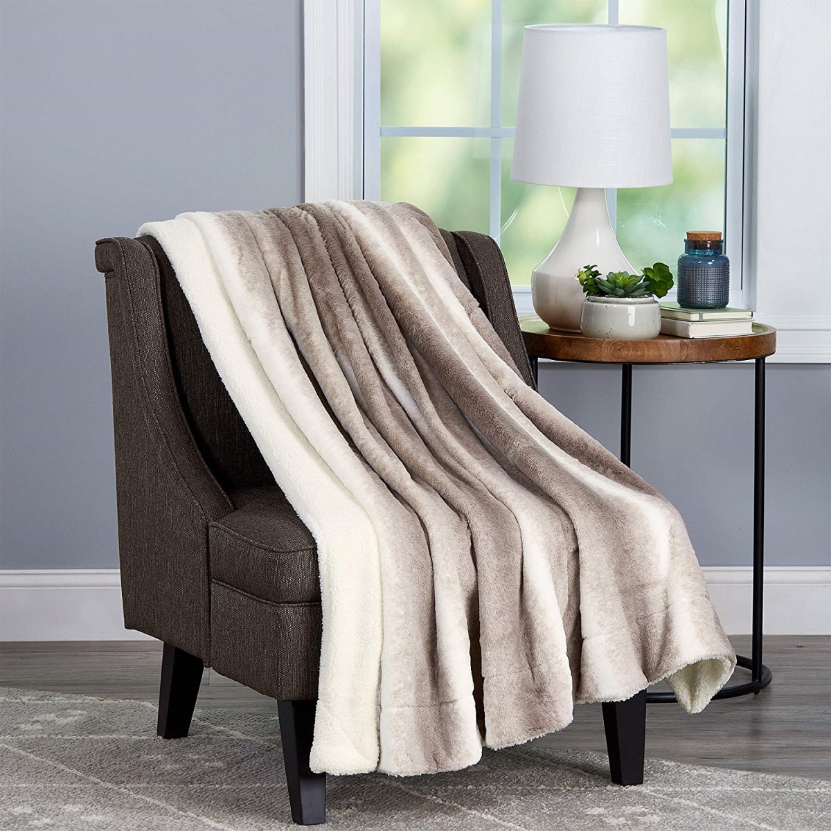66a-34953 Soft Hypoallergenic Faux Rabbit Fur Blanket With Sherpa Back For Couch Throw Luxurious, 60 X 70 In. - Cream Beidge