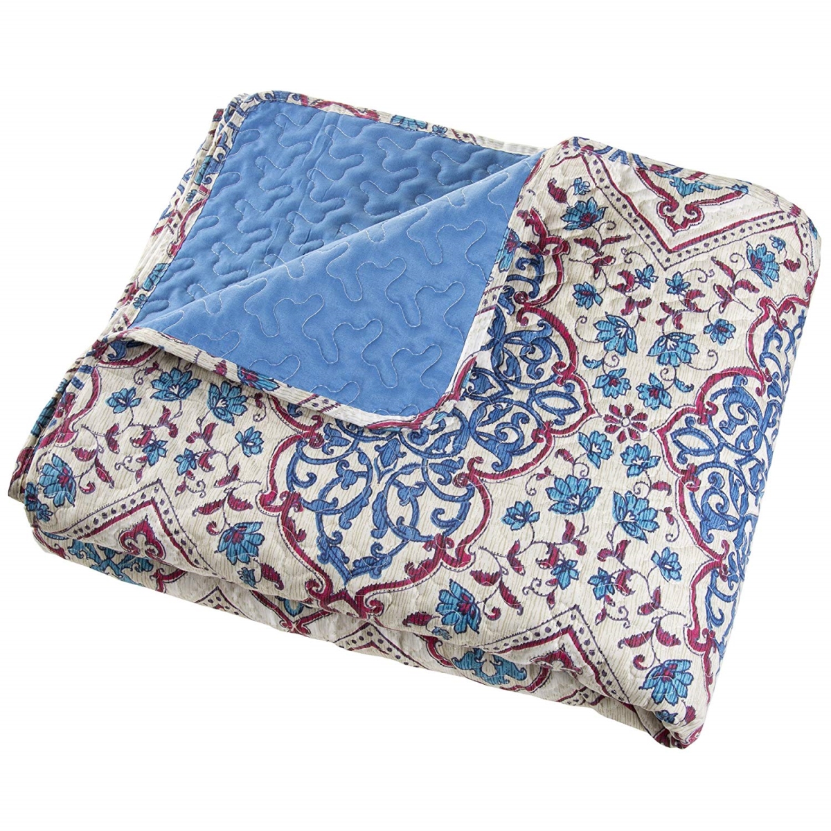 66a-41797 King Size Quilt Bed Set, 3 Piece Reversible Microfiber Quilt Bedding Set With Shams - Blue