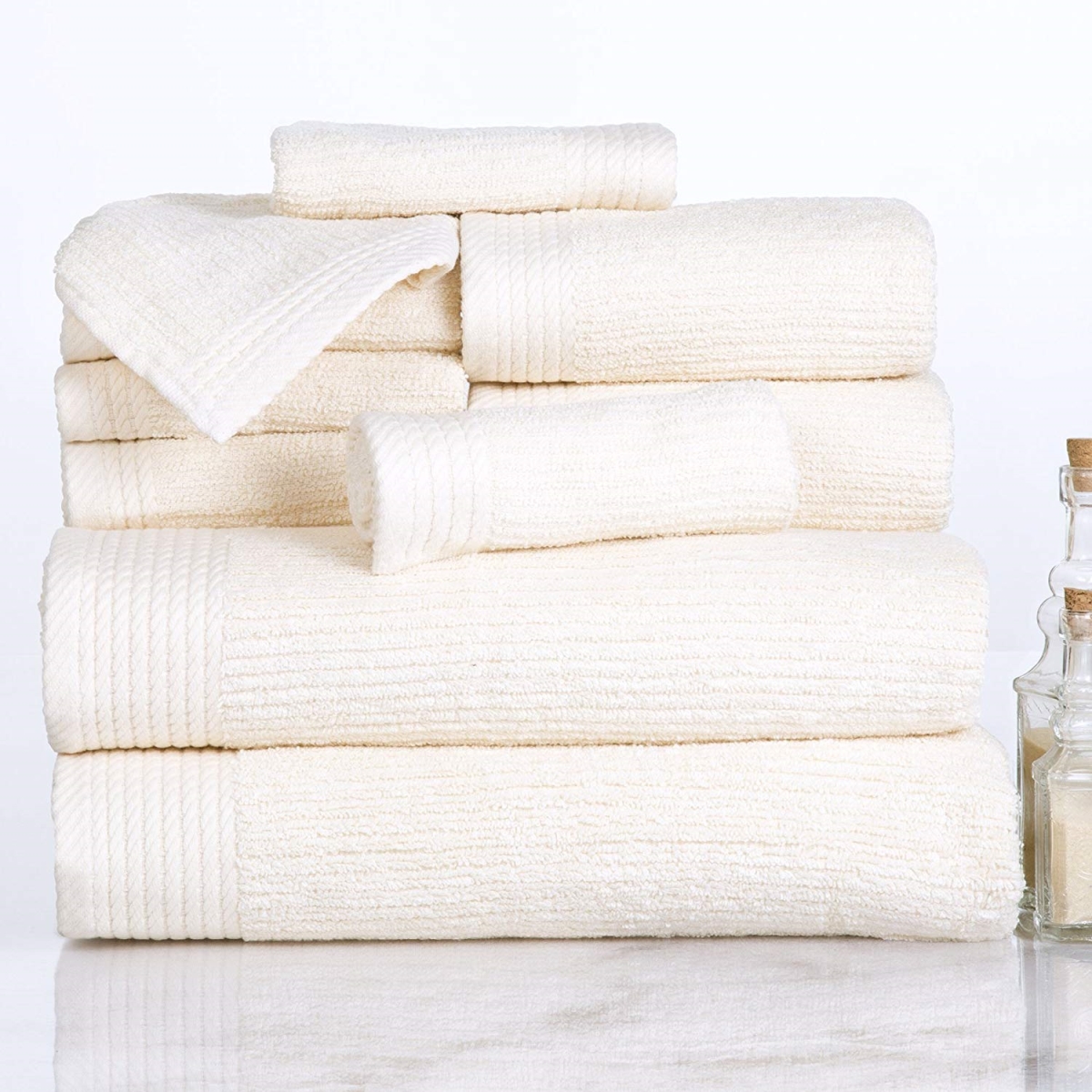 Lavish Home 67-0021-b Ribbed 100 Percent Cotton 10 Piece Towel Set - Bone