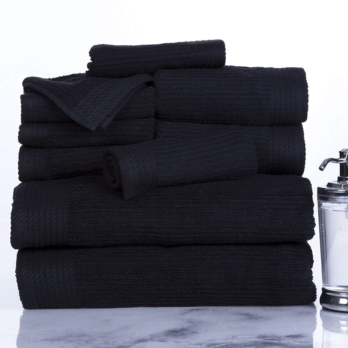 Lavish Home 67-0021-bl Ribbed 100 Percent Cotton 10 Piece Towel Set - Black