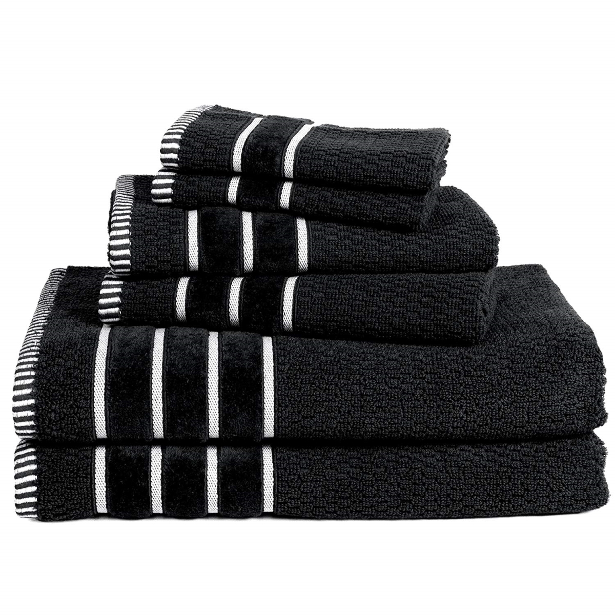 67a-27520 100 Percent Cotton Rice Weave 6 Piece Towel Set - Black