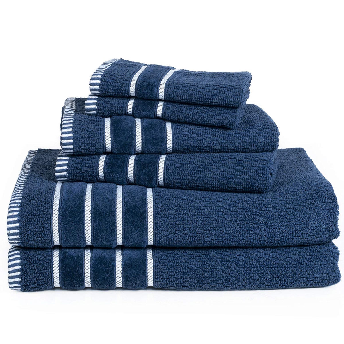 67a-74186 Home 100 Percent Cotton Rice Weave 6 Piece Towel Set - Navy