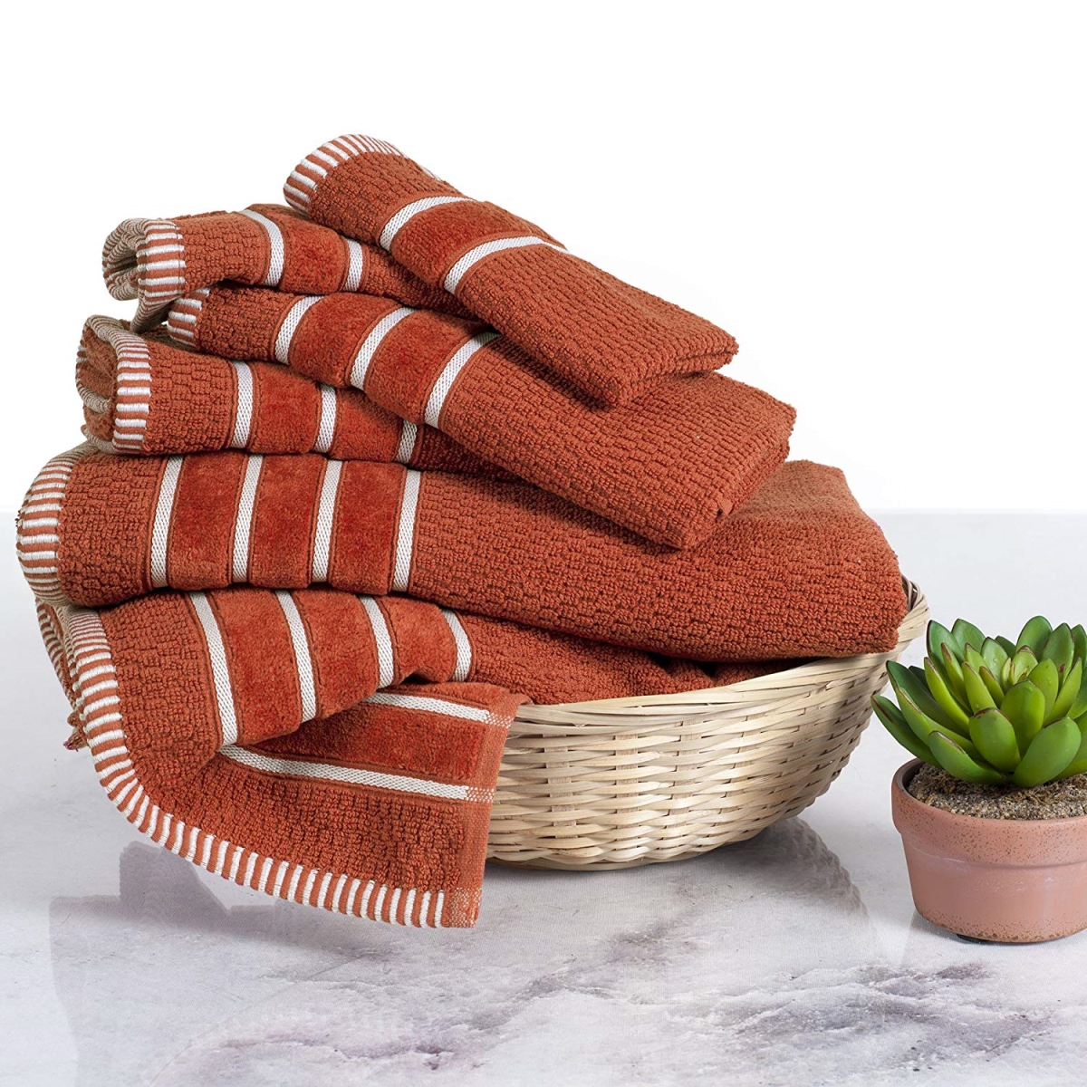 67a-74193 Home 100 Percent Cotton Rice Weave 6 Piece Towel Set - Brick