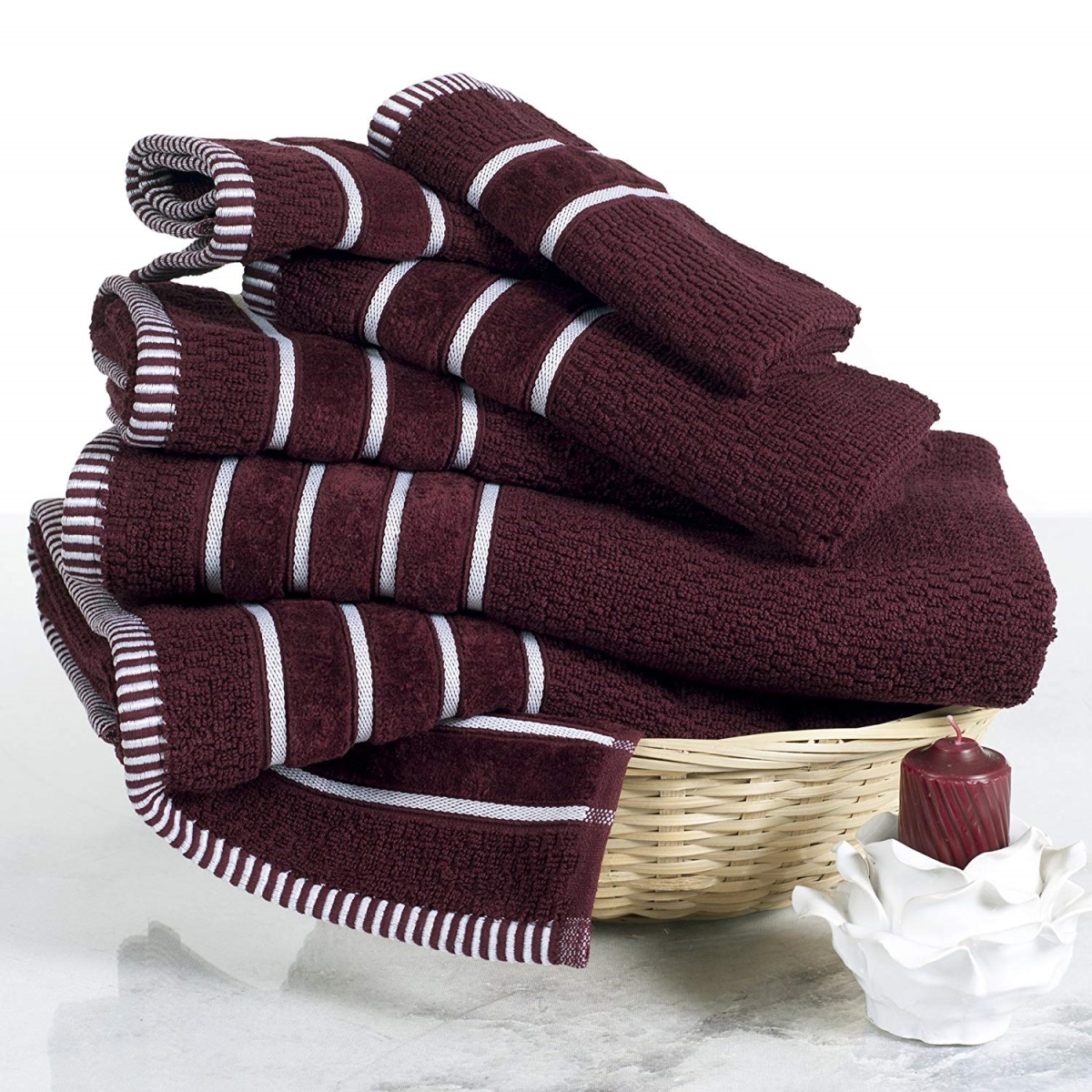 67a-74209 Home 100 Percent Cotton Weave 6 Piece Towel Set - Burgundy