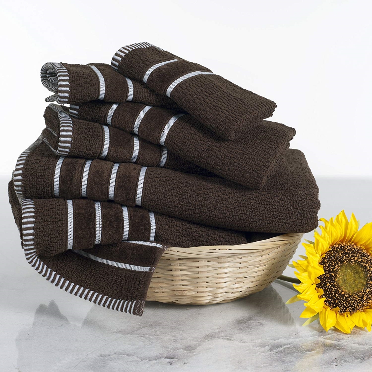 67a-74216 Home 100 Percent Cotton Rice Weave 6 Piece Towel Set - Chocolate