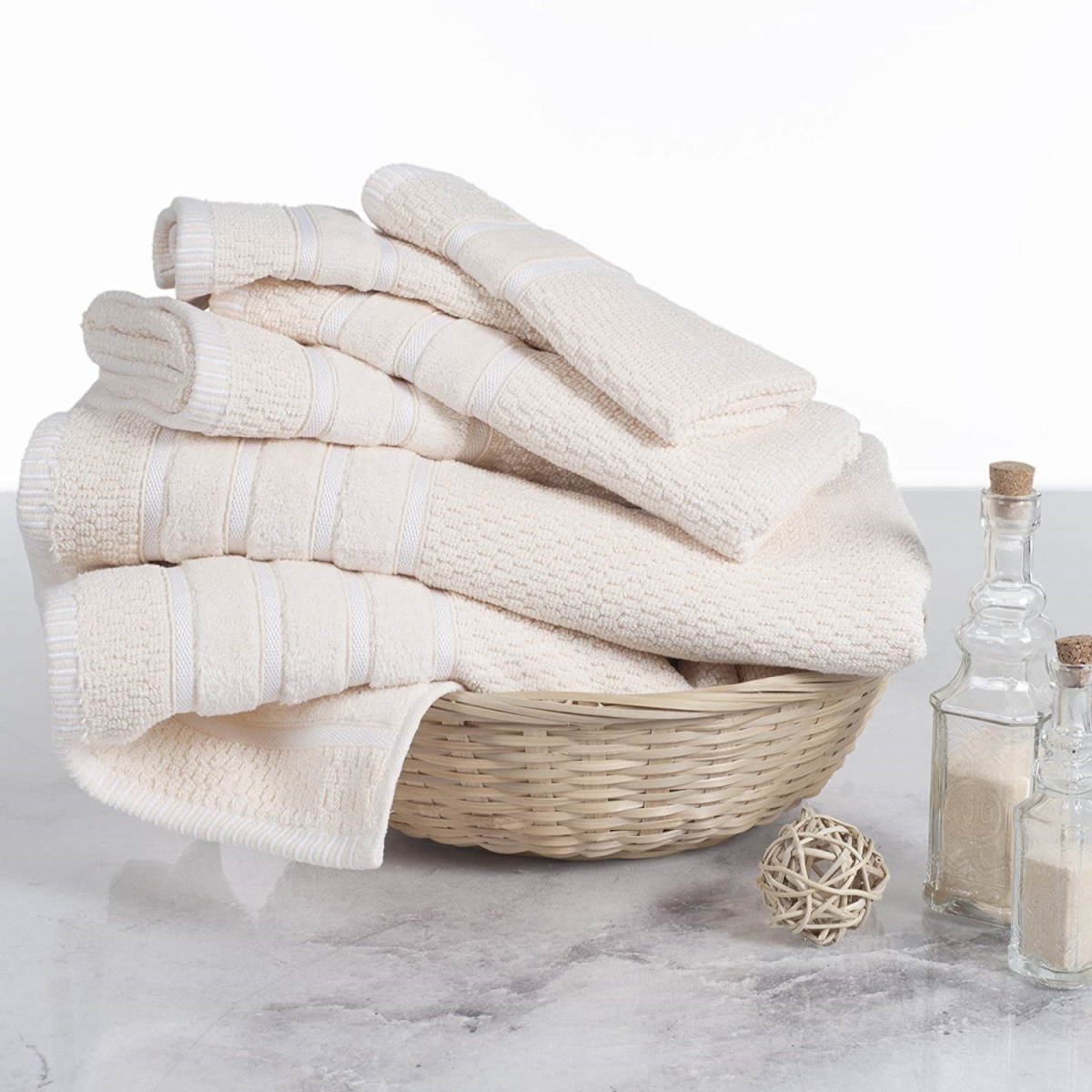67a-74223 100 Percent Cotton Rice Weave 6 Piece Towel Set - Ivory
